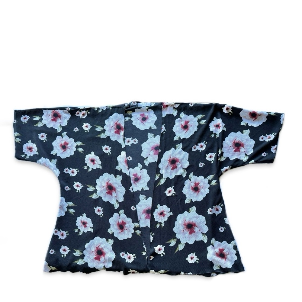 Women’s Boho Breezy Black Floral Beachy Pool Side Cover Up Sheer Cool Vacay